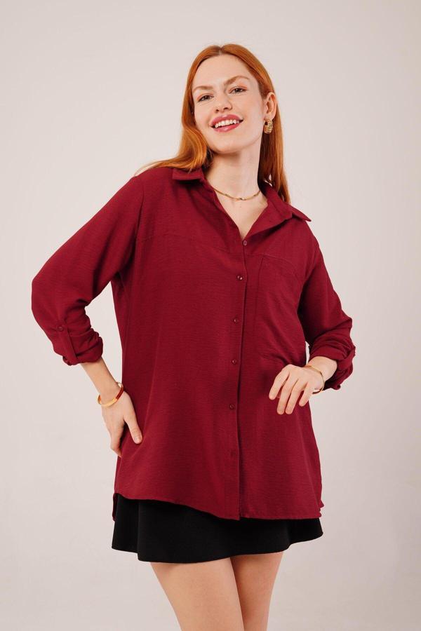 Salaş Kesim Cepli Bordo Gömlek - Image 1