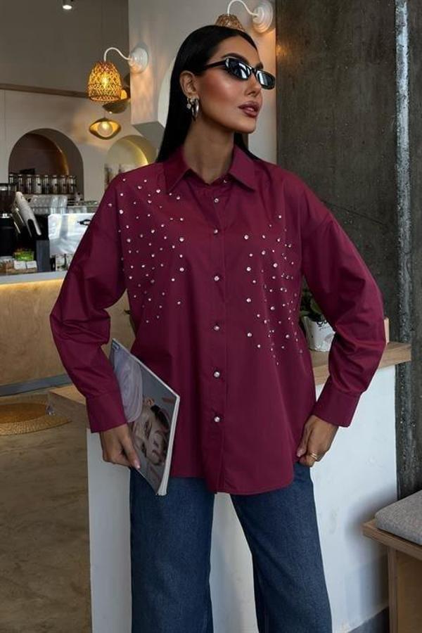 Kristal Taş Çakımlı Poplin Gömlek 3413 - Image 1
