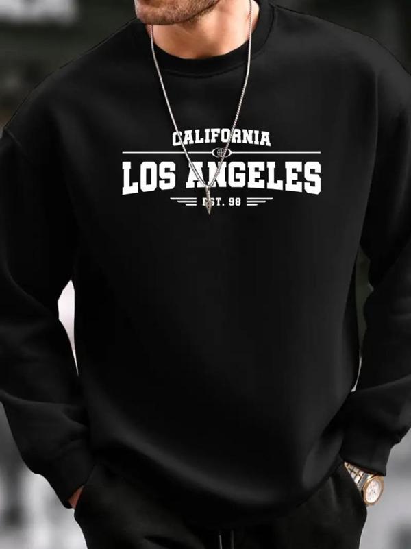 Erkek Uzun Kollu Bisiklet Yaka Los Angeles Yazılı Iki Iplik Bluz - Image 1