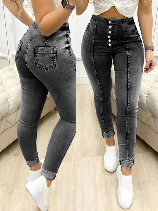 Kadın Yüksek Bel önden Düğmeli Jean Pantolon - Image 1