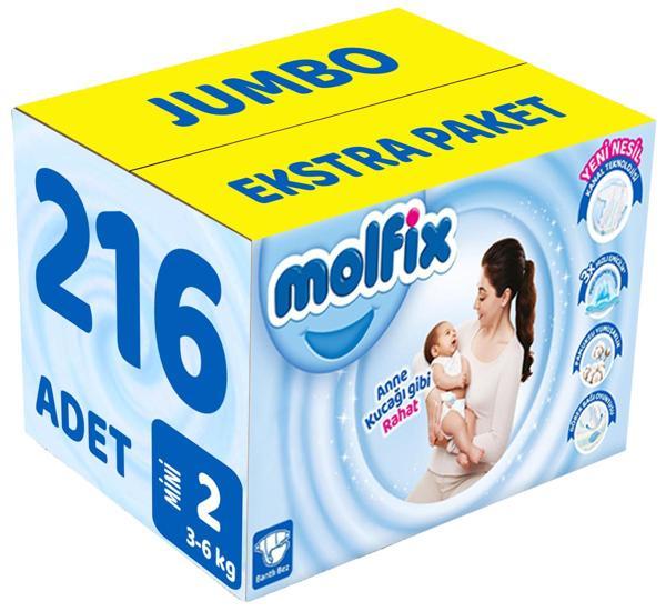 Molfix Bebek Bezi Beden:2 (3-6Kg) Mini 216 Adet Jumbo Ekstra Pk - Image 1