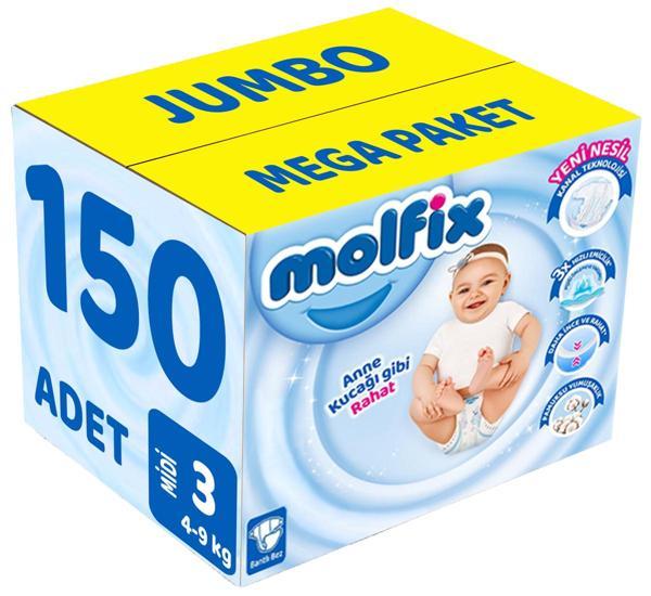 Molfix Bebek Bezi Beden:3 (4-9Kg) Midi 150 Adet Jumbo Mega Pk - Image 1