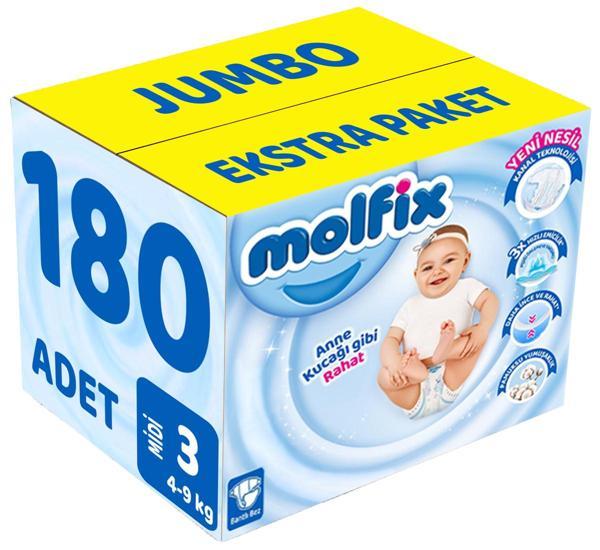 Molfix Bebek Bezi Beden:3 (4-9Kg) Midi 180 Adet Jumbo Ekstra Pk - Image 1