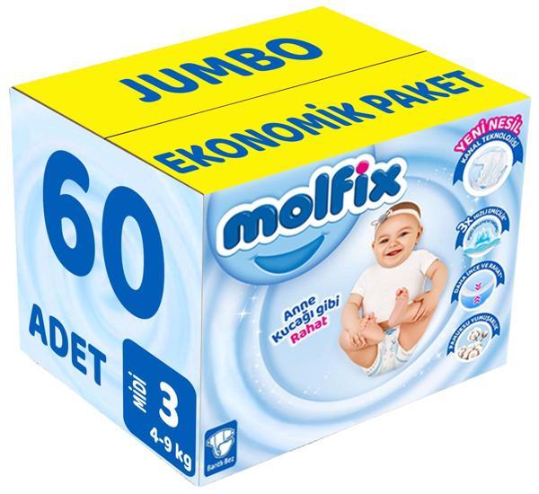 Molfix Bebek Bezi Beden:3 (4-9Kg) Midi 60 Adet Jumbo Ekonomik Pk - Image 1