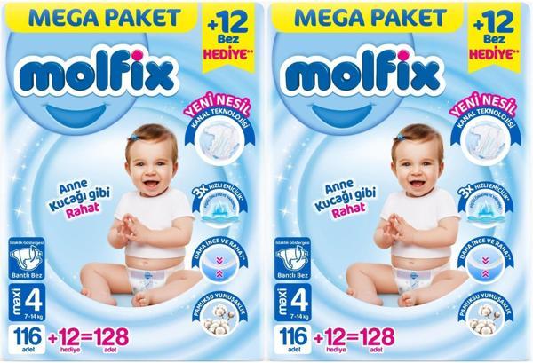 Molfix Bebek Bezi Beden:4 (7-14KG) Maxi 256 Adet Mega Ekonomik Fırsat Pk - Image 1