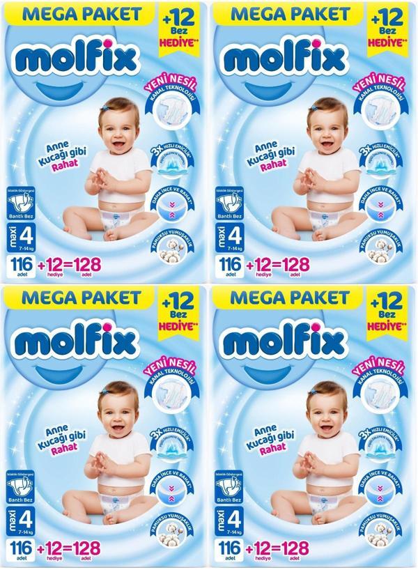 Molfix Bebek Bezi Beden:4 (7-14KG) Maxi 512 Adet Mega Avantaj Fırsat Pk - Image 1