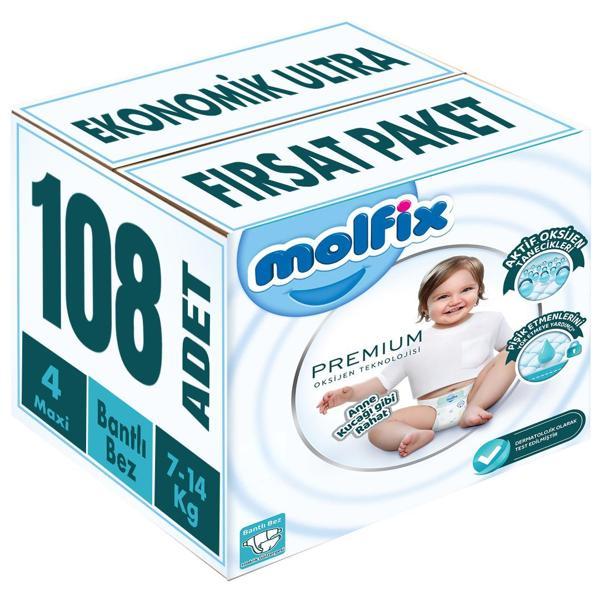 Molfix Premium Bebek Bezi Beden:4 (7-14KG) Maxi 108 Adet Ekonomik Ultra Fırsat Pk - Image 1
