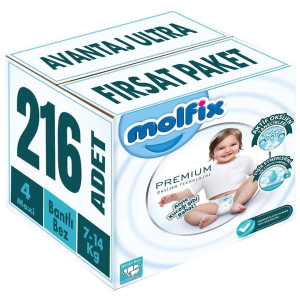 Molfix Premium Bebek Bezi Beden:4 (7-14KG) Maxi 216 Adet Avantaj Ultra Fırsat Pk - Image 1