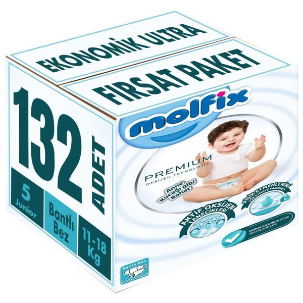 Molfix Premium Bebek Bezi Beden:5 (11-18KG) Junior 132 Adet Ekonomik Ultra Fırsat Pk - Image 1