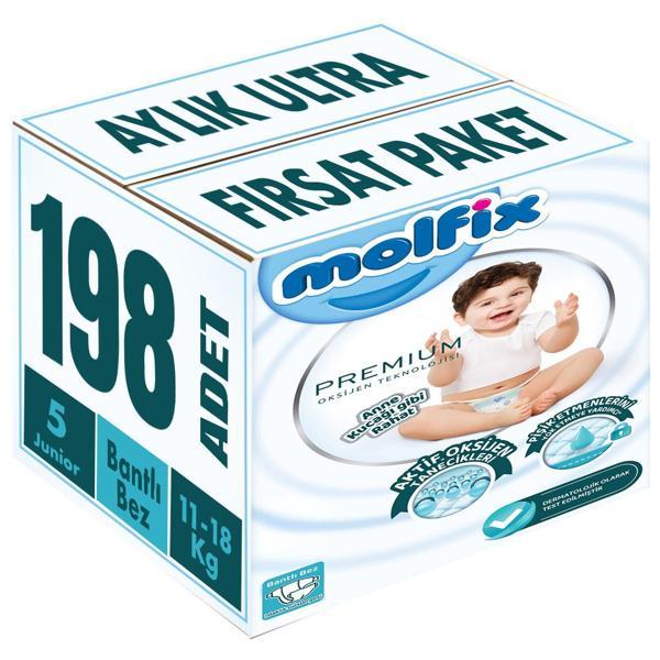 Molfix Premium Bebek Bezi Beden:5 (11-18KG) Junior 198 Adet Aylık Ultra Fırsat Pk - Image 1