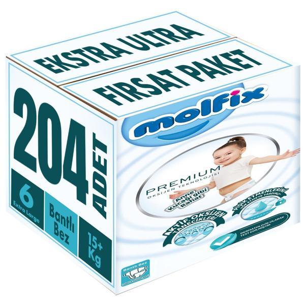 Molfix Premium Bebek Bezi Beden:6 (15+KG) Extra Large 204 Adet Ekstra Ultra Fırsat Pk - Image 1
