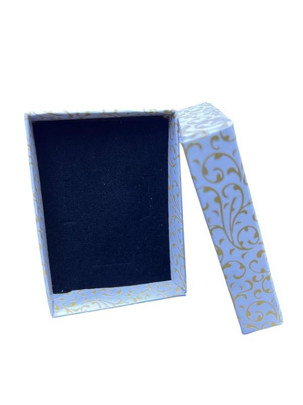 Karton Süngerli Beyaz Gold Çizgili Renk 8/6 cm 48 Adet Üçlü Set Takı Kutusu - Image 1