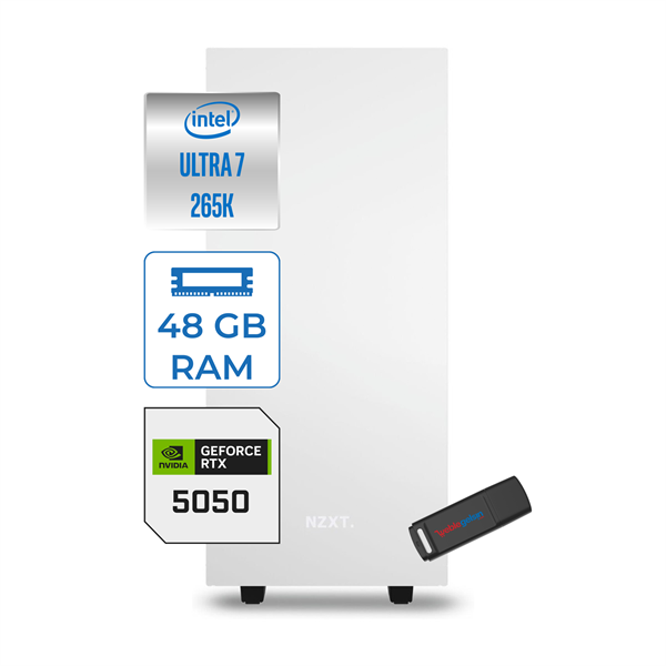 Zetta Minix H210 Intel Core Ultra 7 265K 48GB (6400MHZ) Ddr5 512GB SSD 8GB/RTX5050 Windows 11 Pro 750W Kompakt Oyun Render Bilgisayarı ZETM265K50P09 - Image 1