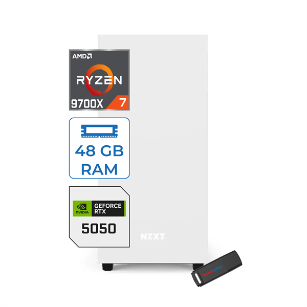 Zetta Minix H210 Amd Ryzen 7 9700X 48GB (6400MHZ) Ddr5 4tb 6000/7100MB/S SSD 8GB/RTX5050 Freedos 750W Masaüstü Bilgisayar ZETM97X505012 - Image 1