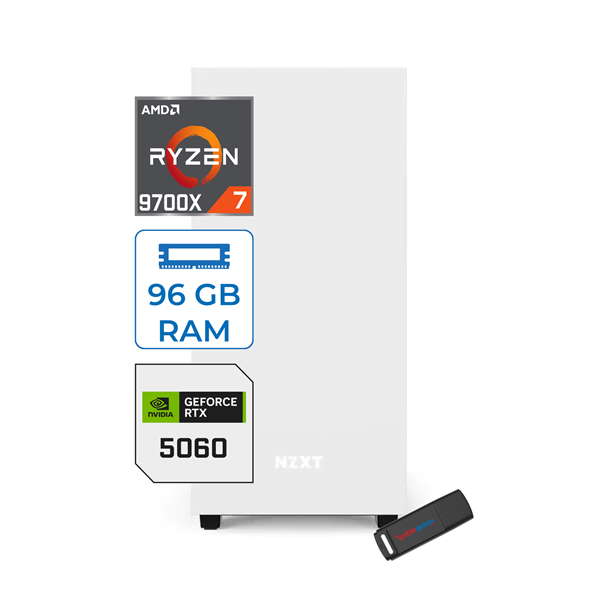 Zetta Minix H210 Amd Ryzen 7 9700X 96GB (6400MHZ) Ddr5 1tb 7100/6000MB/S SSD 8GB/RTX5060 Freedos 750W Masaüstü Bilgisayar ZETM97X506018 - Image 1