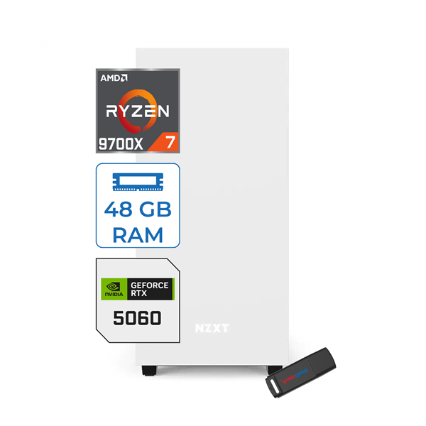 Zetta Minix H210 Amd Ryzen 7 9700X 48GB (6400MHZ) Ddr5 4tb 6000/7100MB/S SSD 8GB/RTX5060 Windows 11 Pro 750W Masaüstü Bilgisayar ZETM97X5060P12 - Image 1