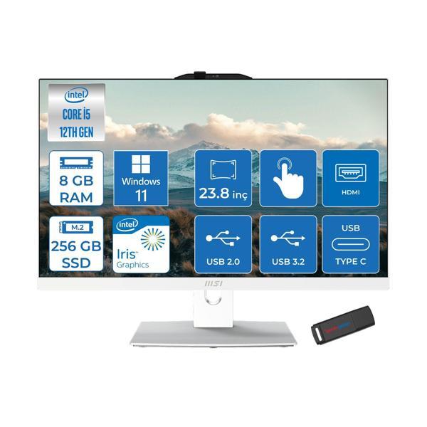 Msı Modern AM242TP Intel Core I5 1235U 8gb 256GB SSD Windows 11 Pro 23.8 Inç FULLHD(1920×1080) Dokunmatik Beyaz All In One Bilgisayar 12M1678XTRP01 +Zetta Flash Bellek - Image 1