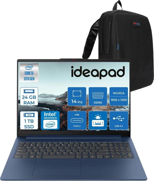 Lenovo Ideapad Slim 3 14IRH10 Intel Core I5 13420H 24GB 1tb SSD Freedos Taşınabilir Bilgisayar 14" Wuxga (1920X1200) IPS 300NITS Taşınabilir Bilgisayar 83K00027TRF11 + Zetta Çanta - Image 1