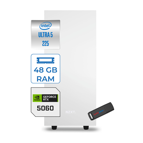 Zetta Minix H210 Intel Core Ultra 5 225 48GB (6400MHZ) Ddr5 4tb 6000/7100MB/S SSD 8GB/RTX5060 Freedos 750W Kompakt Oyun Render Bilgisayarı ZETMH210506012 - Image 1