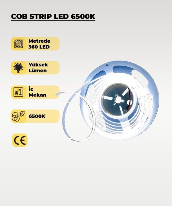 12V COB Şerit Led Beyaz Işık  - Metrede 360 Led - 5 Metre - Image 1