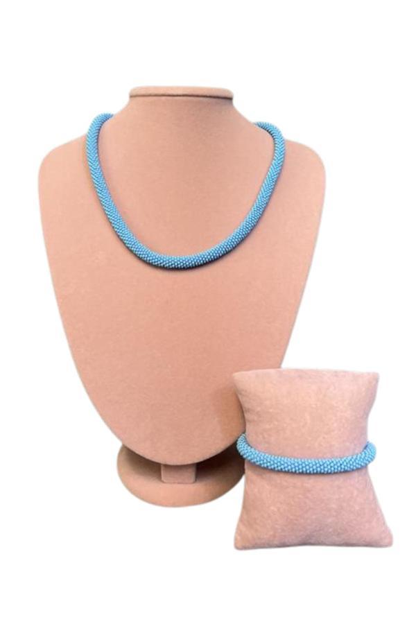 Uretti - Ege 7366 2637 El Yapımı Kum Boncuk Kolye ve Bileklik 2'li Set / 22 cm - Image 1