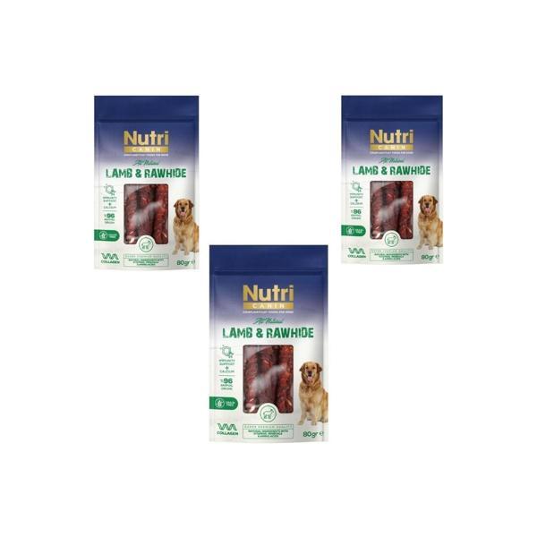 Nutri Canin Rawhide Kuzu Eti Sarılı Kemik Köpek Ödülü 80 gr x 3 Adet et - Image 1
