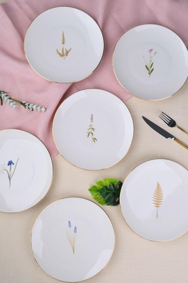 Tabak Evi Porselen Natura Karma Altın Yaldız Pasta Tabağı 20,50cm 6 lı - Image 1