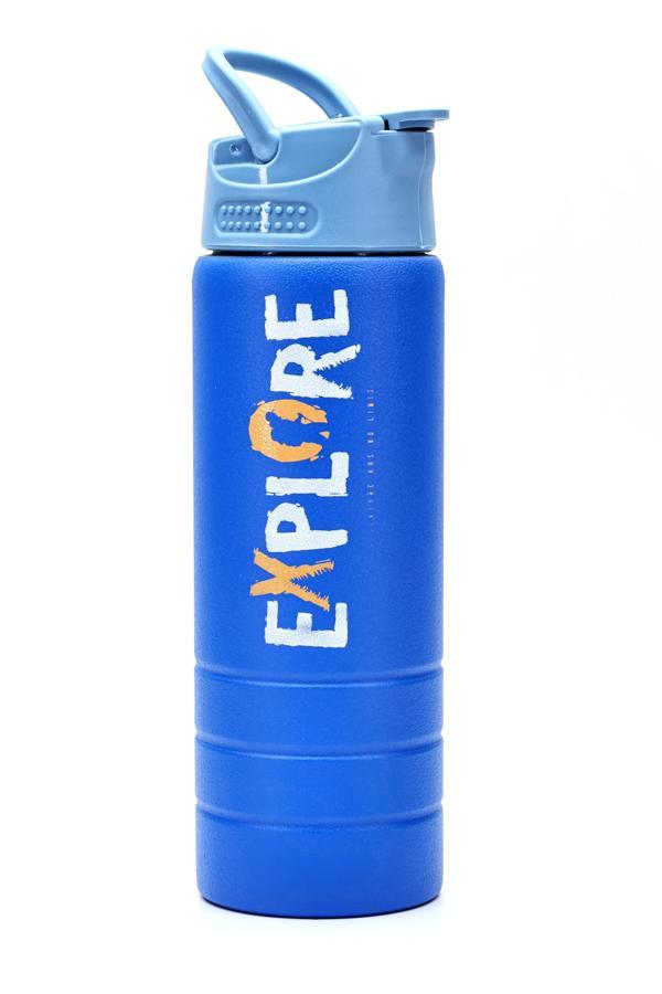 Paslanmaz 304 Çelik Matara Pipetli Motivasyon Matarası Suluğu 304 Çelik Suluk Mavi 750 ml 1156 - Image 1
