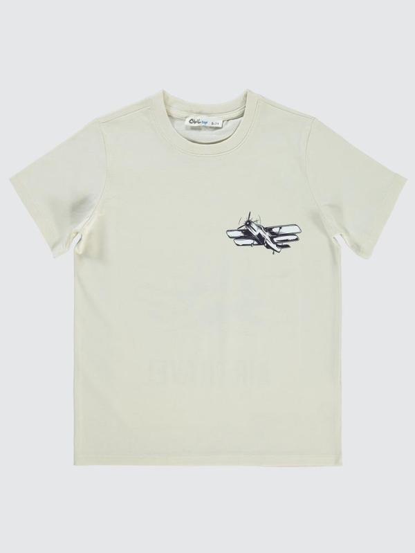 Civil Boys Uçak Baskılı 6-9 Yaş Tişört - Fil Dişi7-8 Yaş - Image 1
