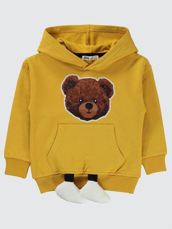 Civil Boys Ayıcık Baskılı Ayaklı 2-5 Yaş Sweatshirt - Hardal2-3 Yaş - Image 1
