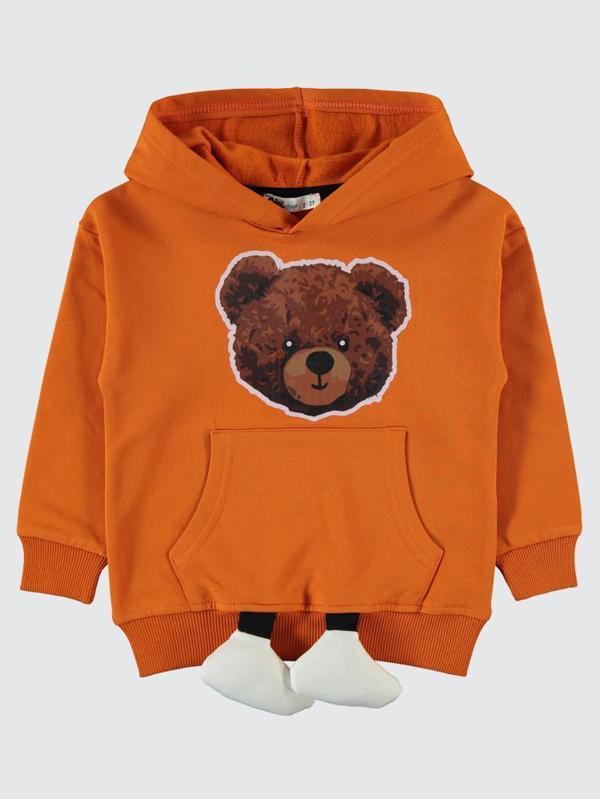 Civil Boys Ayıcık Baskılı Ayaklı 2-5 Yaş Sweatshirt - Turuncu2-3 Yaş - Image 1