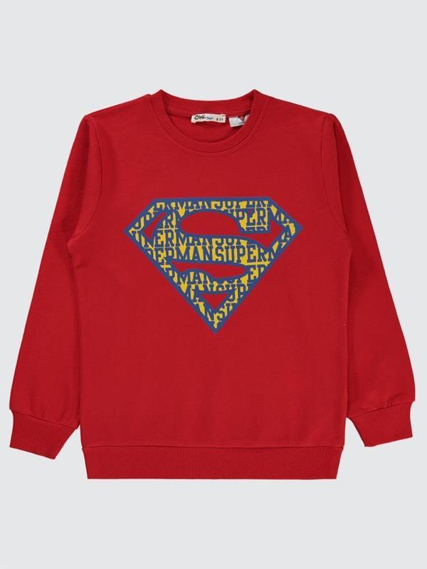 Superman Baskılı 6-9 Yaş Sweatshirt - Kırmızı8-9 Yaş - Image 1
