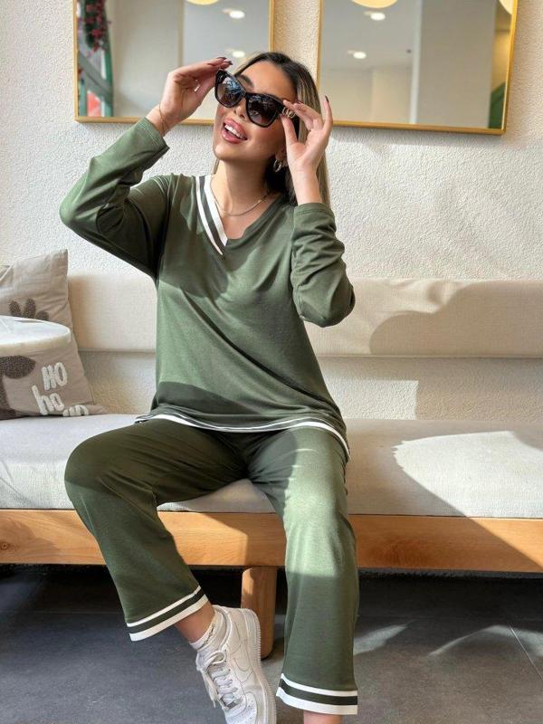 Kadın Uzun Kollu Ribana Detay Viskon Iki Iplik Ikili Takım - Image 1