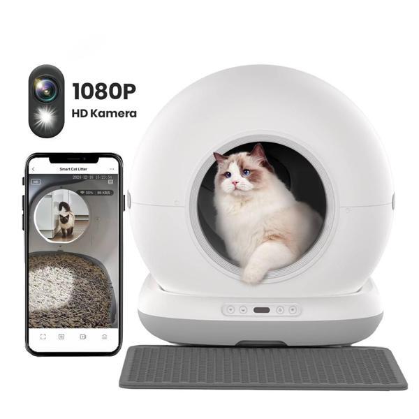 Haustier CB002 Kameralı Akıllı Otomatik Kedi Tuvaleti, APP ile Uzaktan Kontrol, 72lt Hazne, 7lt Çöp haznesi Gri - Image 1
