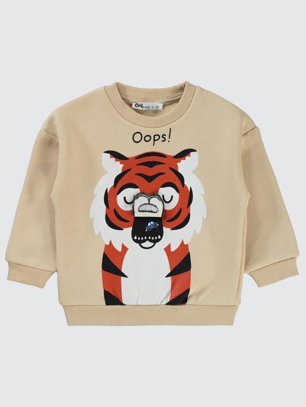 Civil Boys Oops Kaplan Baskılı 2-5 Yaş Sweatshirt - Gri2-3 Yaş - Image 1