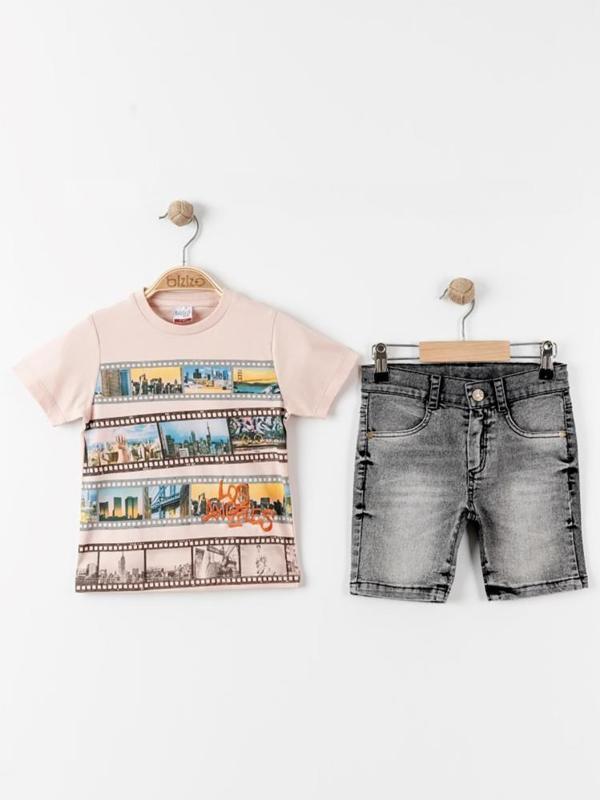 Bizizo Los Angeles Baskılı  2-5 Yaş Takım - Pudra2-3 Yaş - Image 1