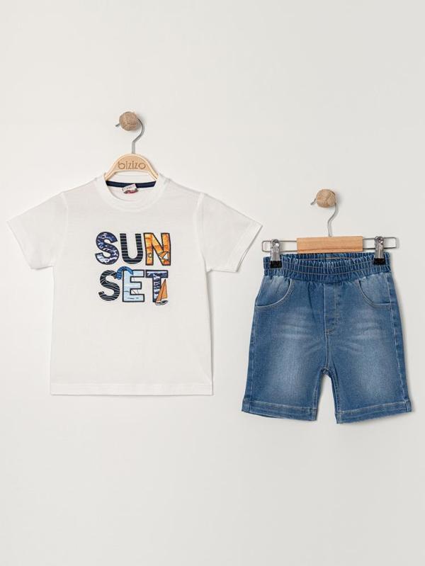Bizio Sunset baskılı Bisiklet Yaka 2-5 Yaş Takım - Ekru3-4 Yaş - Image 1