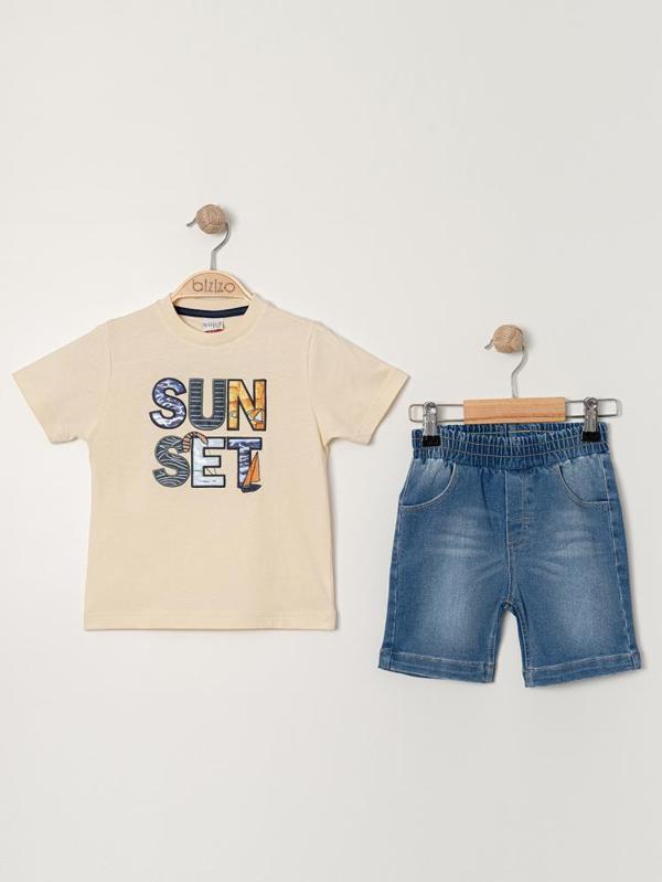 Bizio Sunset baskılı Bisiklet Yaka 2-5 Yaş Takım - Gri3-4 Yaş - Image 1