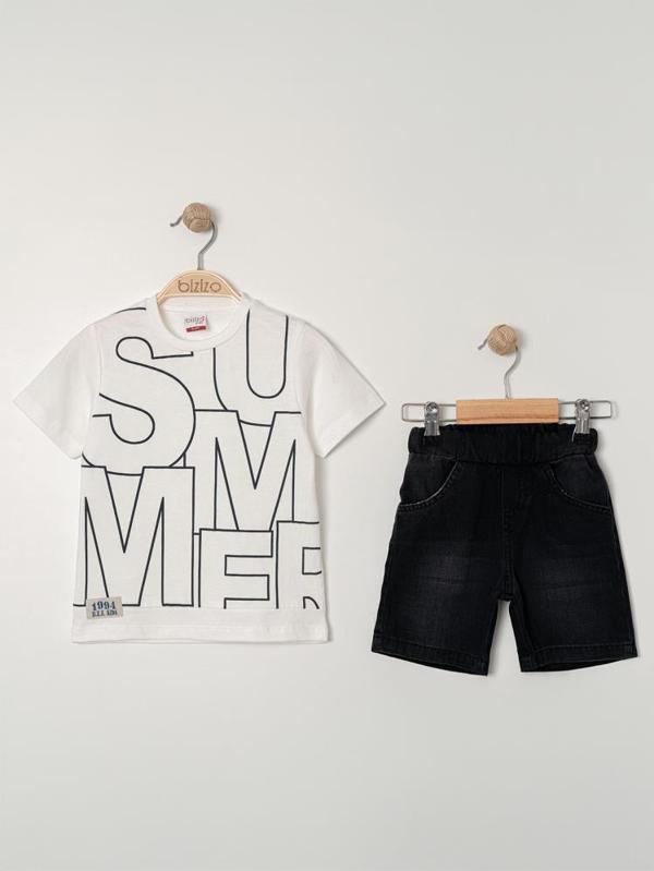 Bizio Summer baskılı Bisiklet Yaka 2-5 Yaş Takım - Ekru5-6 Yaş - Image 1