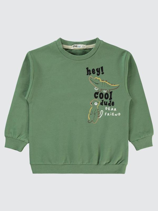 Civil Boys Timsah Baskılı 2-5 Yaş Sweatshirt - Yeşil3-4 Yaş - Image 1