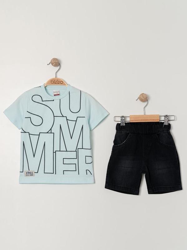 Bizio Summer baskılı Bisiklet Yaka 2-5 Yaş Takım - Mavi4-5 Yaş - Image 1