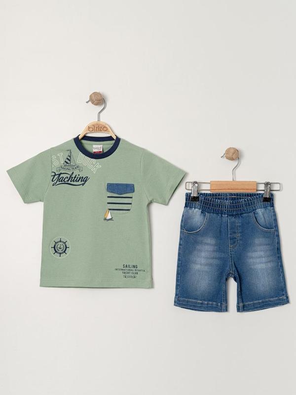 Bizio Yelken baskılı Bisiklet Yaka 2-5 Yaş Takım - Haki2-3 Yaş - Image 1