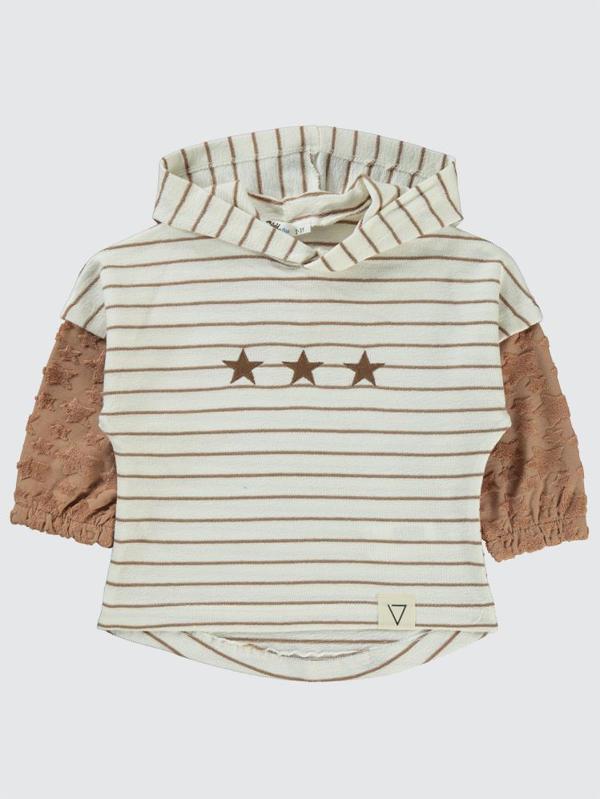 Civil Boys Yıldız Baskılı Çizgili Kapşonlu 2-5 Yaş Sweatshirt - Kahverengi5-6 Yaş - Image 1