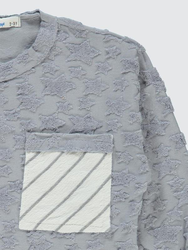 Civil Boys Yıldız Baskılı Çizgili Cepli 2-5 Yaş Sweatshirt - Mavi3-4 Yaş - Image 1