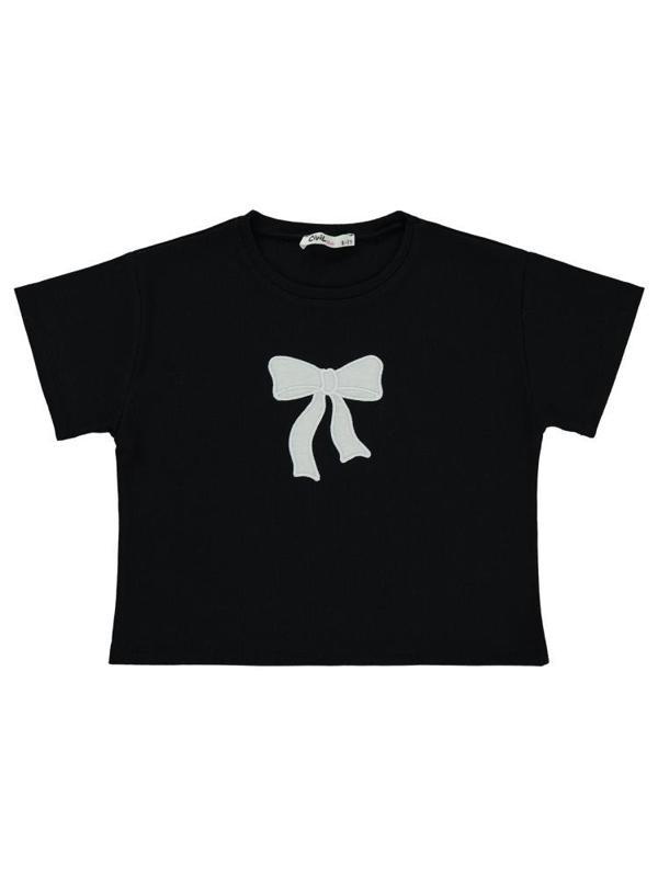 Civil Girls Fiyonk Nakışlı 10-13 Yaş Tişört - Siyah10-11 Yaş - Image 1