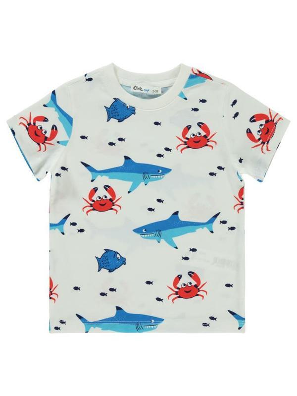 Civil Boys Yengeç ve Balıklar Emprimeli 2-5 Yaş Tişört - Ekru2-3 Yaş - Image 1