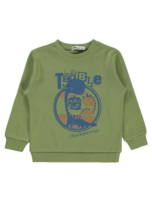 Civil Boys Trolble Dinozor Baskılı 2-5 Yaş Sweatshirt - Haki3-4 Yaş - Image 1