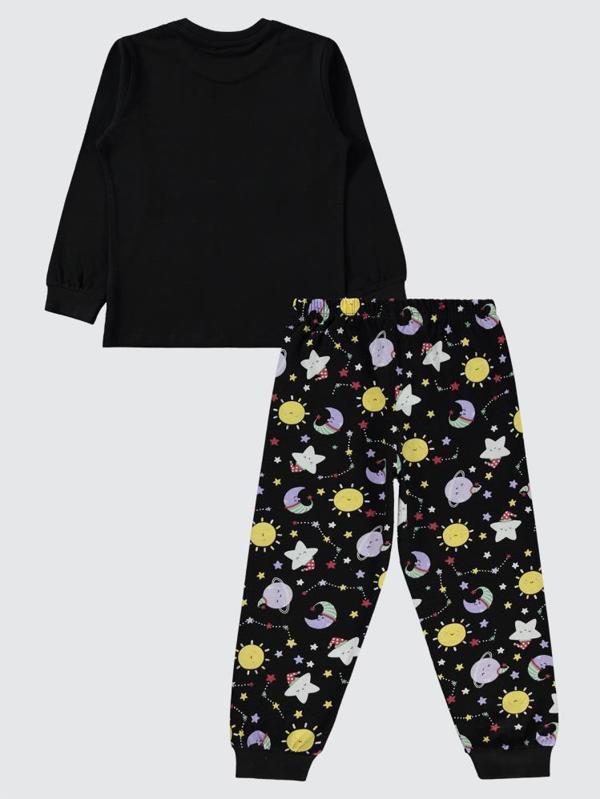 Civil Girls Gezegen Baskılı 10-13 Yaş Pijama Takımı - Siyah10-11 Yaş - Image 1