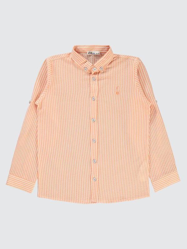 Civil Boys Çizgili Yelken Nakışlı 10-13 Yaş Gömlek - Turuncu12-13 Yaş - Image 1