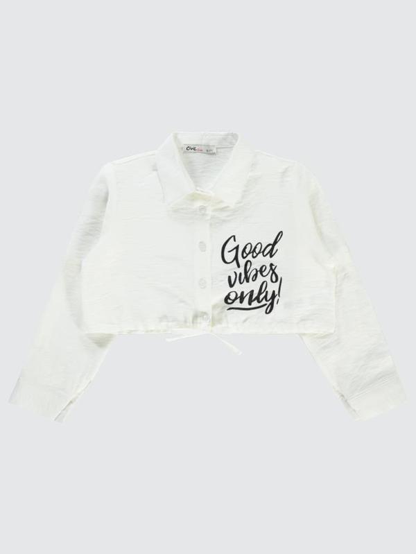 Civil Girls Good Vibes Only Baskılı 6-9 Yaş Gömlek - Beyaz6-7 Yaş - Image 1